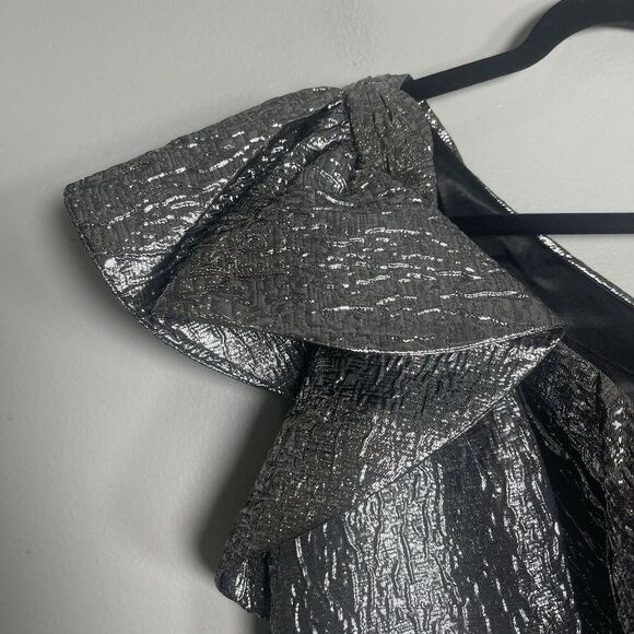 MAC DUGGAL One Shoulder Bow Midi Dress Size 2 Silver NEW Party Formal Wedding - Picture 6 of 14